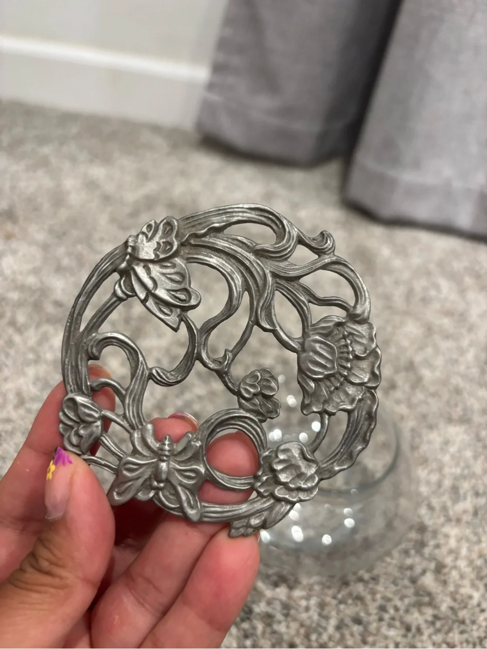 Potpourri Glass Jar With Rawcliffe Pewter Top Butterfly Design Whimsical